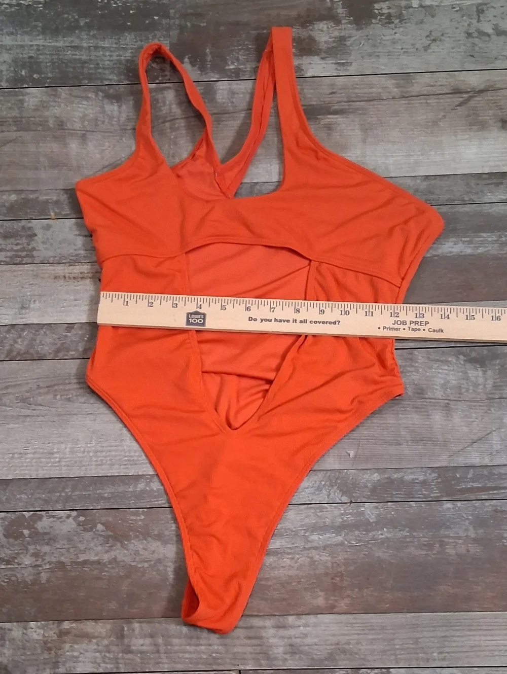 Icon Swim Orange Ribbed Cutout Women's One-Piece High-Cut Thong Swimsuit Size L